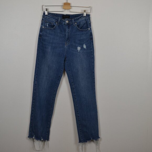 Risen Jeans Womens 11/30 Blue Distressed Frayed Hem High Rise Straight Leg Blue - Picture 1 of 9